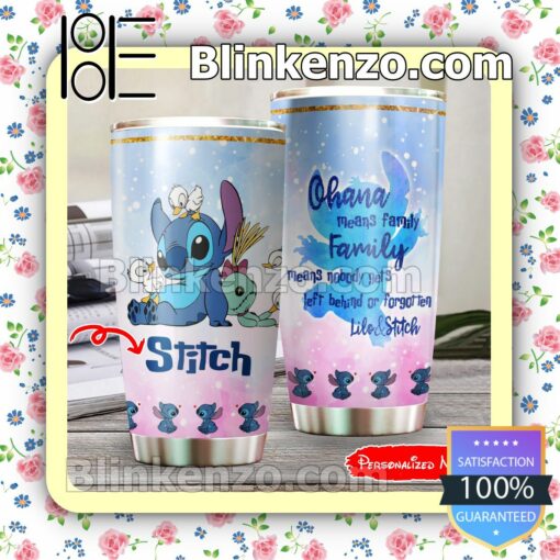 Personalized Stitch And Duck Ohana Means Family Travel Mug
