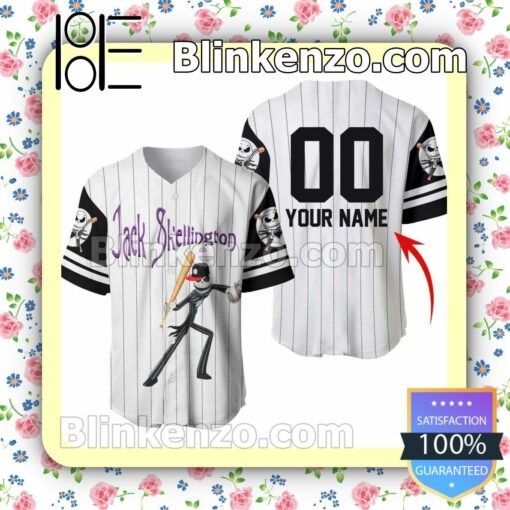 Personalized Striped Jack Skellington Short Sleeve Plain Button Down Baseball Jersey Team
