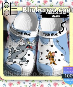 Personalized Tom And Jerry Blue White Halloween Clogs