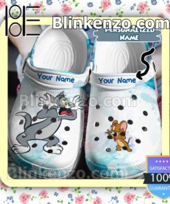 Personalized Tom And Jerry Blue White Watercolor Halloween Clogs