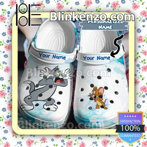 Personalized Tom And Jerry Blue White Watercolor Halloween Clogs