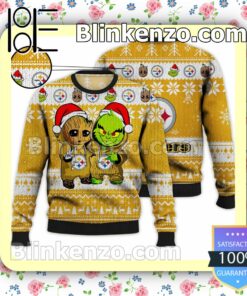 Pittsburgh Steelers Baby Groot And Grinch Christmas NFL Sweatshirts