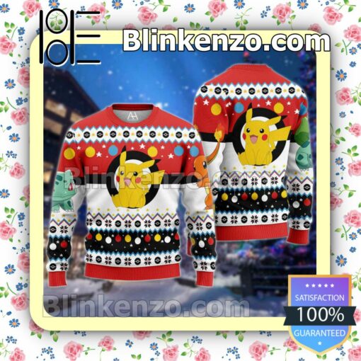 Pokemon Pikachu Bulbasaur And Charmander Christmas Pullover Sweaters
