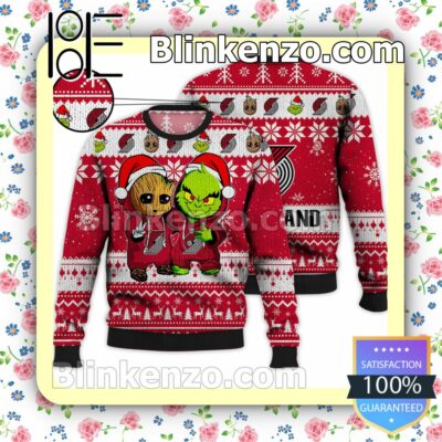 Portland Trail Blazers Baby Groot And Grinch Christmas NBA Sweatshirts