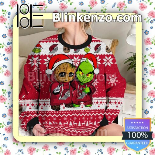 Portland Trail Blazers Baby Groot And Grinch Christmas NBA Sweatshirts b