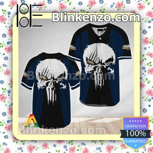 Punisher Skull Modelo Beer Short Sleeve Plain Button Down Baseball Jersey Team