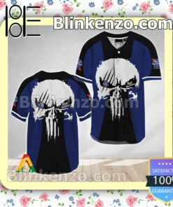 Punisher Skull Pabst Blue Ribbon Short Sleeve Plain Button Down Baseball Jersey Team