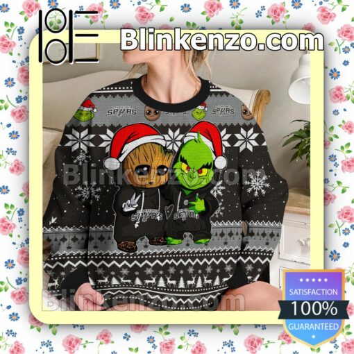 San Antonio Spurs Baby Groot And Grinch Christmas NBA Sweatshirts b