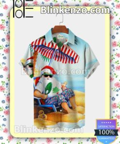 Santa Claus And Beach Xmas Button Down Shirt