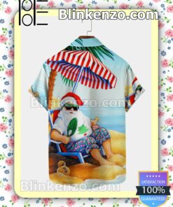 Santa Claus And Beach Xmas Button Down Shirt a