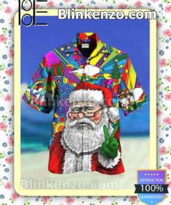 Santa Claus Hippie Psychedelic Xmas Button Down Shirt