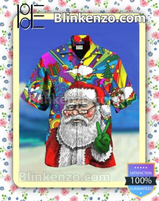 Santa Claus Hippie Psychedelic Xmas Button Down Shirt