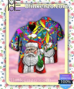 Santa Claus Hippie Psychedelic Xmas Button Down Shirt a