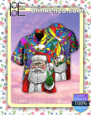 Santa Claus Hippie Psychedelic Xmas Button Down Shirt a