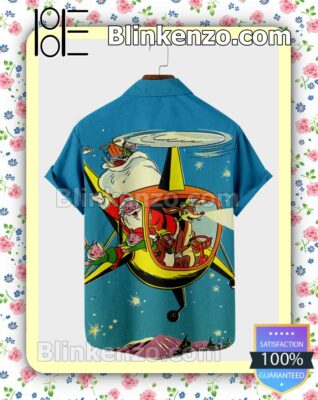 Santa Claus With Animal Flying Xmas Button Down Shirt a