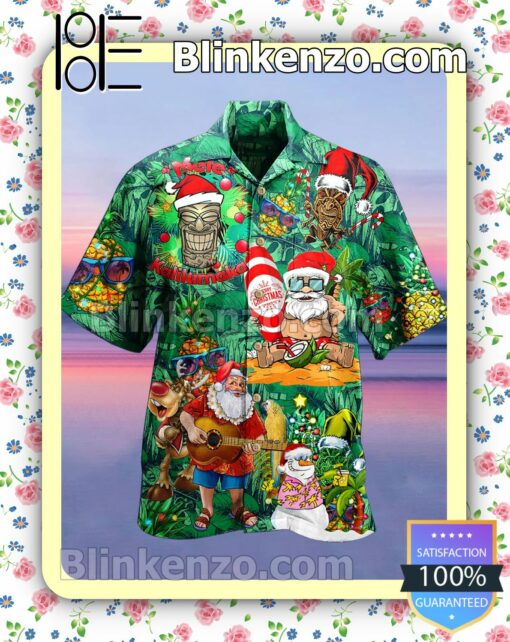 Santa Kalikimaka Tropical Christmas Xmas Button Down Shirt