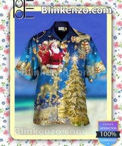 Santa Reindeer And Christmas Tree Xmas Button Down Shirt