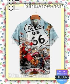 Santa Ride Motorcycle Route 66 Happy Holidays Xmas Button Down Shirt