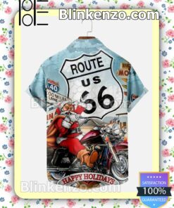 Santa Ride Motorcycle Route 66 Happy Holidays Xmas Button Down Shirt a