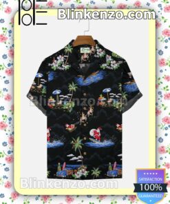 Santa Surf Elk Coconut Tree Xmas Button Down Shirt