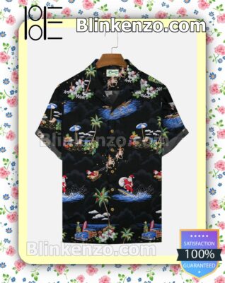 Santa Surf Elk Coconut Tree Xmas Button Down Shirt