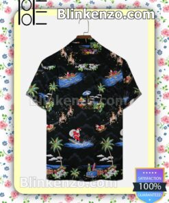 Santa Surf Elk Coconut Tree Xmas Button Down Shirt a