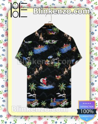 Santa Surf Elk Coconut Tree Xmas Button Down Shirt a