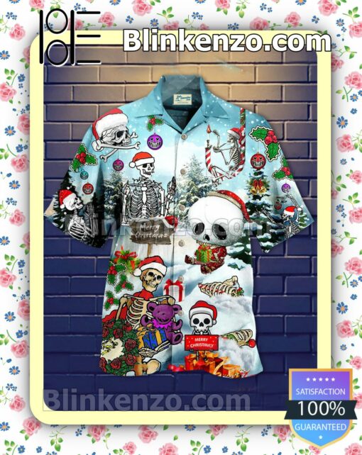 Skull Merry Christmas Snow Xmas Button Down Shirt