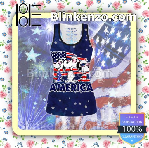 Snoopy America Freedom Is Not Free Thank You Veterans Women Tank Top Pant Set c