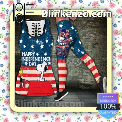 Snoopy Happy Independence Day Happy 4th God Bless America Women Tank Top Pant Set