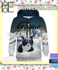 Snow Mountain Cat Cocaine Zipper Fleece Hoodie