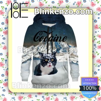 Snow Mountain Cat Cocaine Zipper Fleece Hoodie