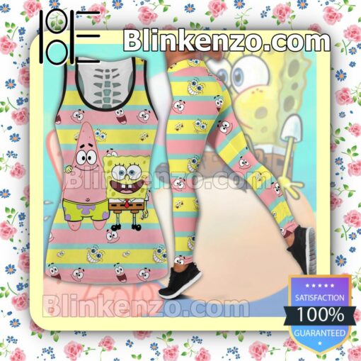 Spongebob And Patrick Horizontal Line Women Tank Top Pant Set