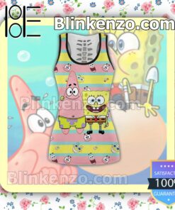 Spongebob And Patrick Horizontal Line Women Tank Top Pant Set b