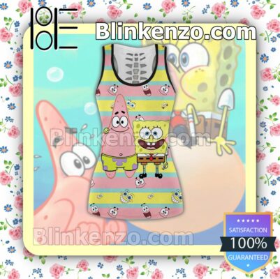 Spongebob And Patrick Horizontal Line Women Tank Top Pant Set b