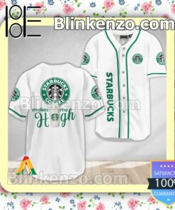 Starbucks Make Me High Short Sleeve Plain Button Down Baseball Jersey Team