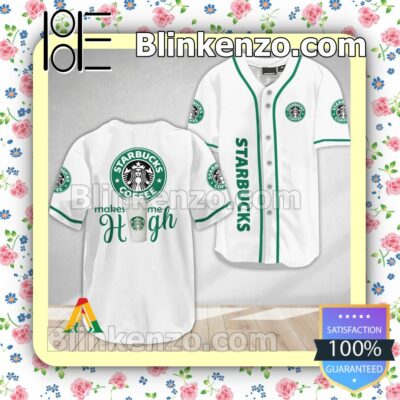 Starbucks Make Me High Short Sleeve Plain Button Down Baseball Jersey Team
