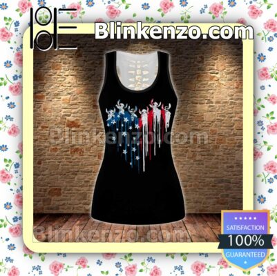 Stitch American Flag Heart 4th July Women Tank Top Pant Set a