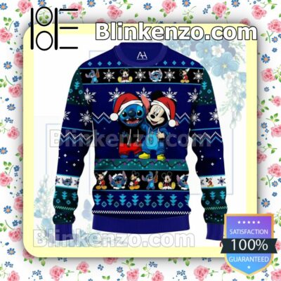 Stitch And Mickey Mouse Christmas Pullover Sweaters