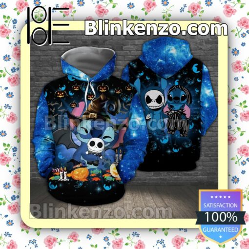 Stitch Hug Jack Pumpkin Halloween Blue Galaxy Women Tank Top Pant Set a