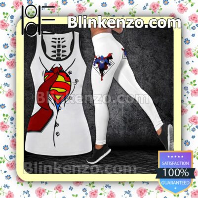 Superman White Women Tank Top Pant Set