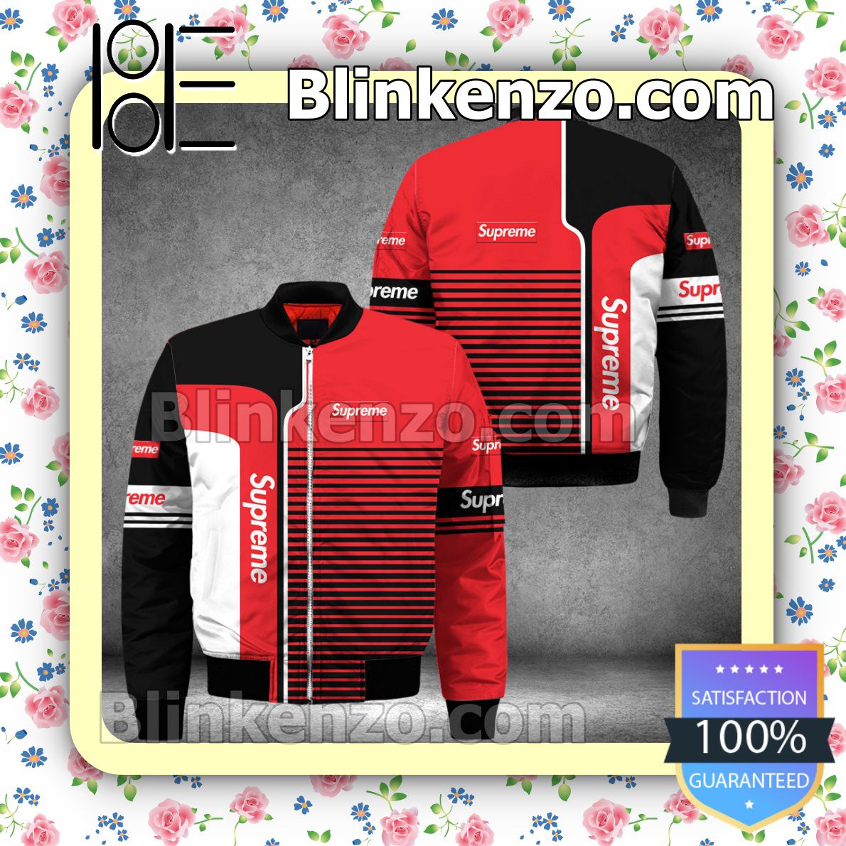 Supreme Horizontal Stripes Black White Red Military Jacket Sportwear