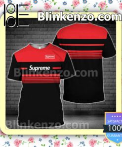 Supreme Luxury Black With Red Horizontal Stripes Brand Crewneck Tee