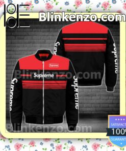 Supreme Luxury Black With Red Horizontal Stripes Military Jacket Sportwear