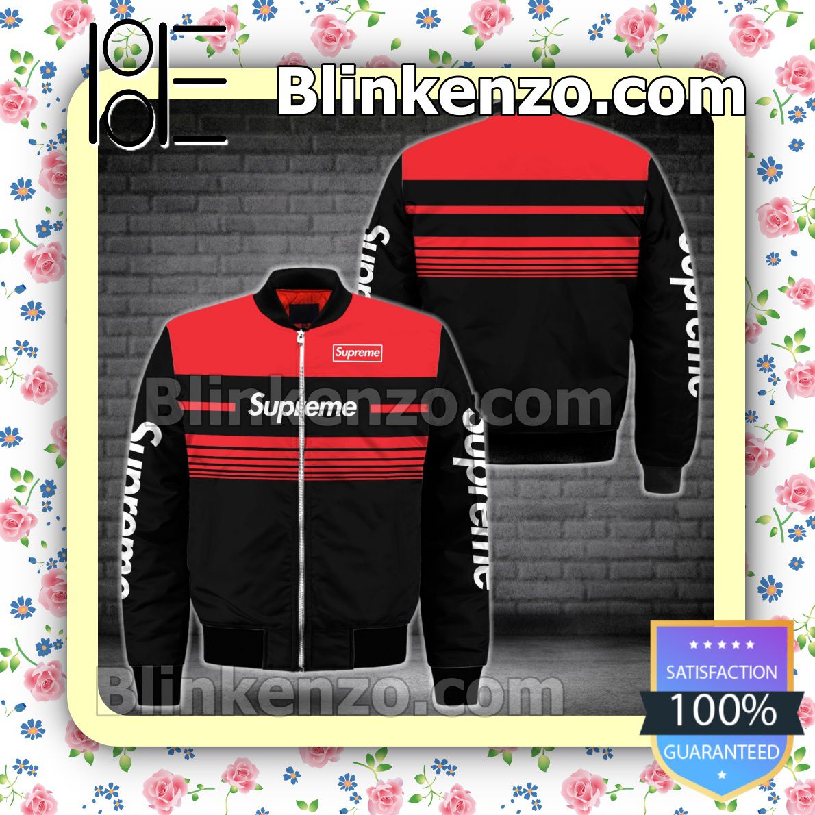 Supreme Luxury Black With Red Horizontal Stripes Military Jacket Sportwear