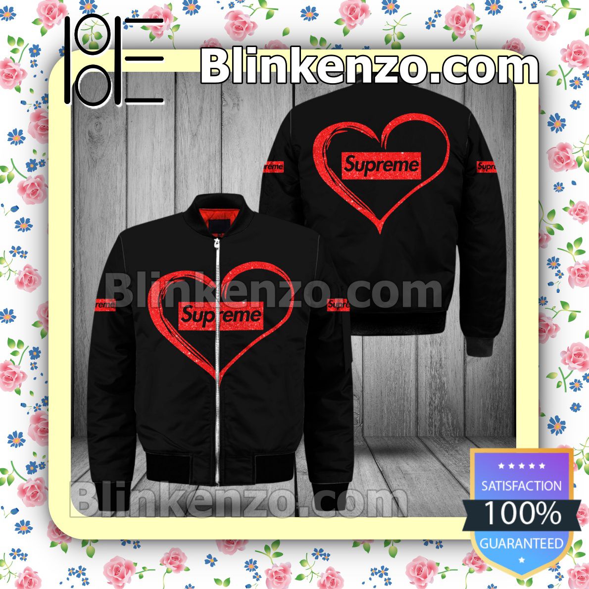 Supreme Red Heart On Black Military Jacket Sportwear