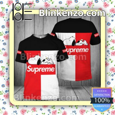Supreme With Snoopy Black White Red Brand Crewneck Tee