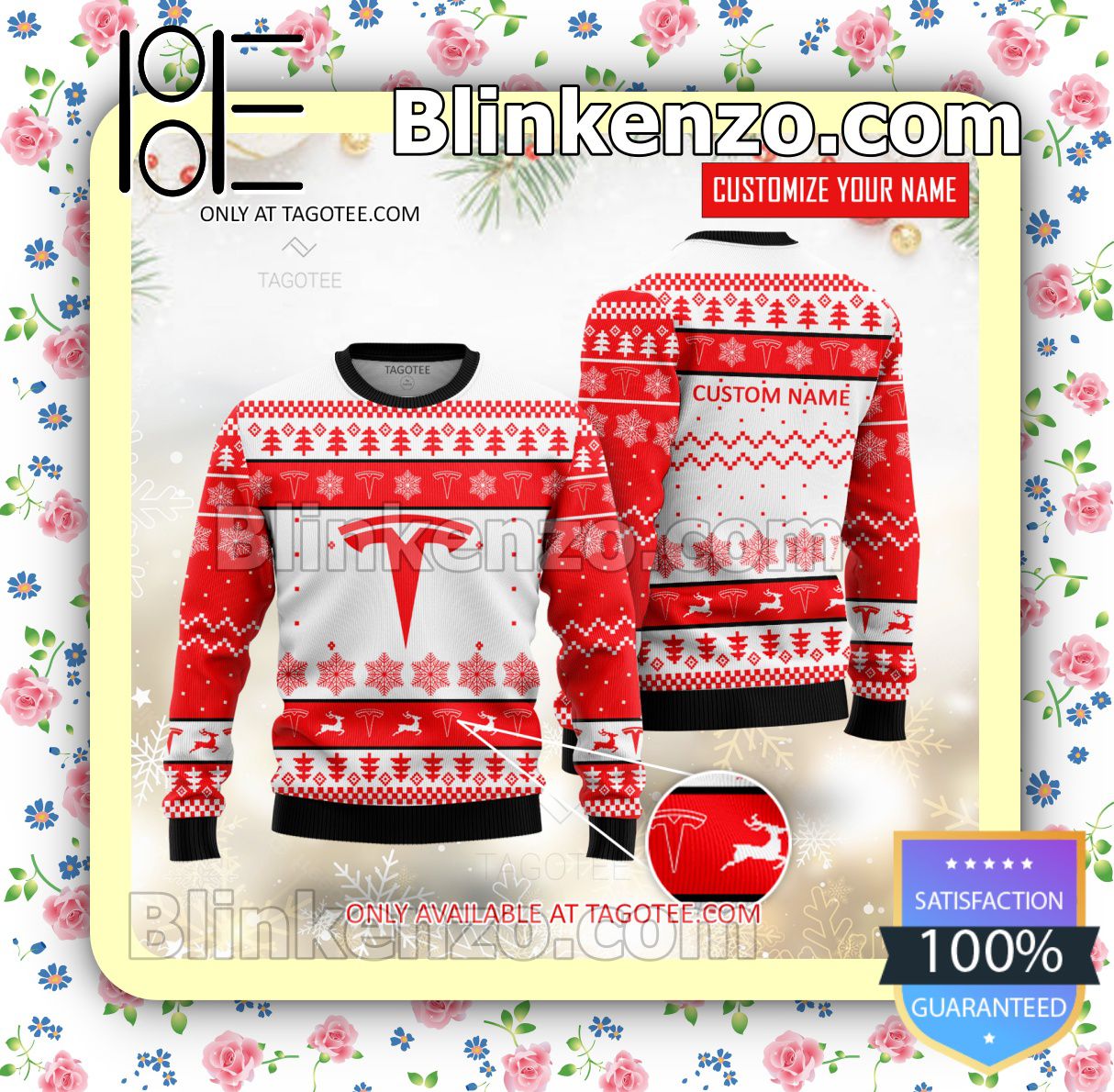 Tesla Brand Print Christmas Sweater