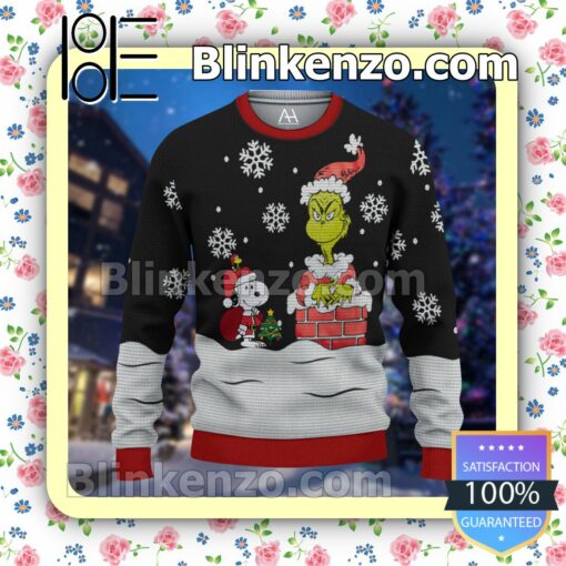 The Grinch And Snoopy Snow Flower Christmas Pullover Sweaters