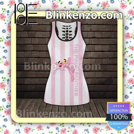 The Pink Panther White And Pink Stripes Women Tank Top Pant Set c